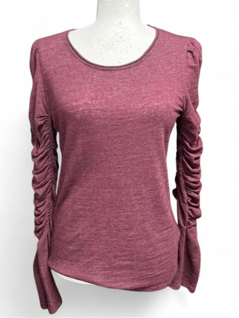 We The Free Burgandy Ruched Long Sleeve Top.